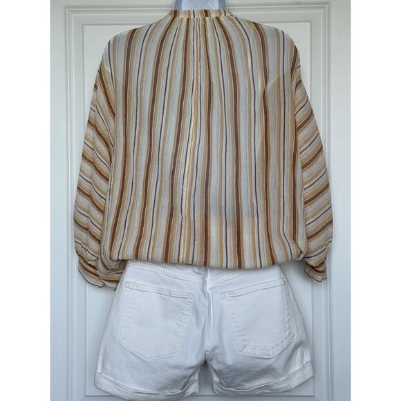 ANTHROPOLOGIE Tie-Front Blouse 100%‎ Cotton Striped Relaxed Drapey XSP Boho EUC - Picture 13 of 16